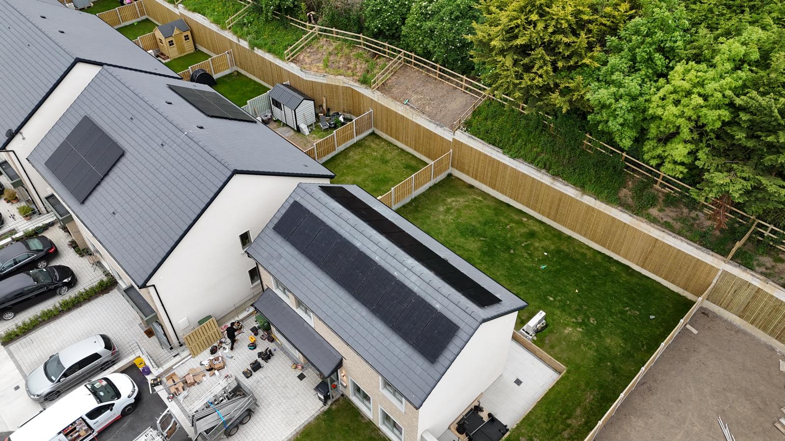 Arial view of solar panels on a roof