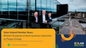 TJ Hunter, Managing Director, Ireland and the UK at Perigus Energy, with Noel Cunniffe, CEO of Wind Energy Ireland and Sean Sherlock of Solar Ireland, pictured at Perigus Energy's headquarters in Cork. Perigus Energy, has launched in the European market, following the completion of Copenhagen Infrastructure Partners' (CIP) acquisition of Ørsted's European onshore business.